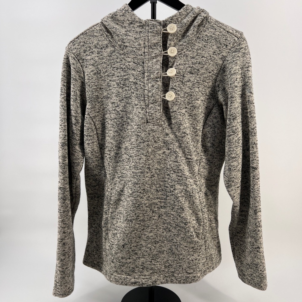 Columbia‎ Womens Grey Marl Cowl Neck Button Fleece Sweater Pullover Hood Large L